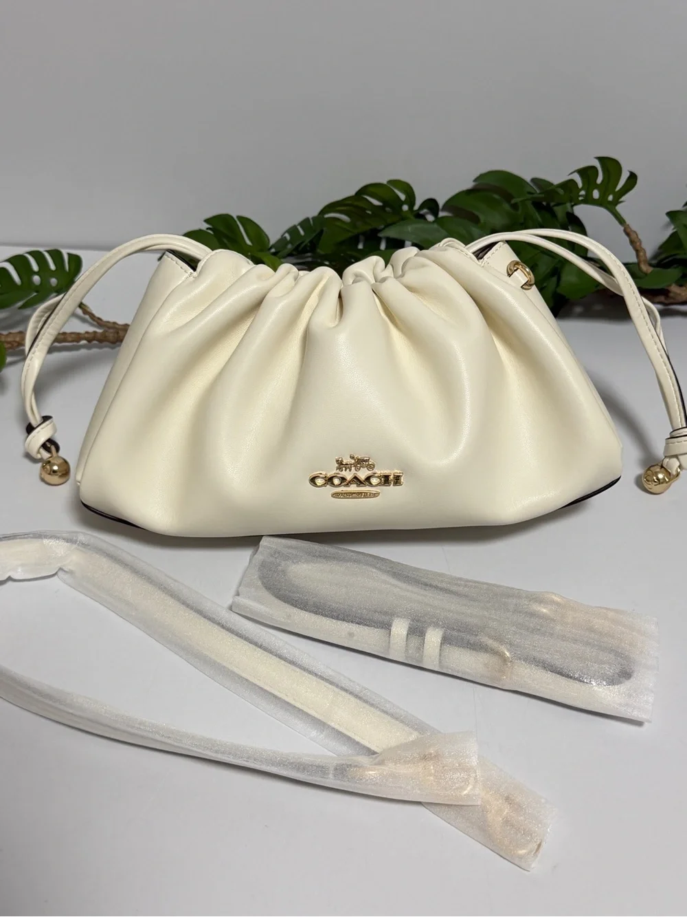 COACH Cream Pouch Shoulder Bag with Gold Logo